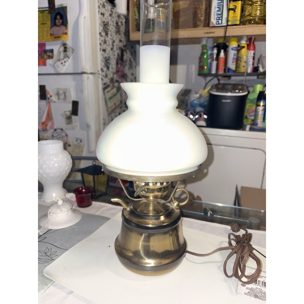 Vintage Brass Hurricane Electric Lamp 19" Double Glass Shade Oil Lamp Style